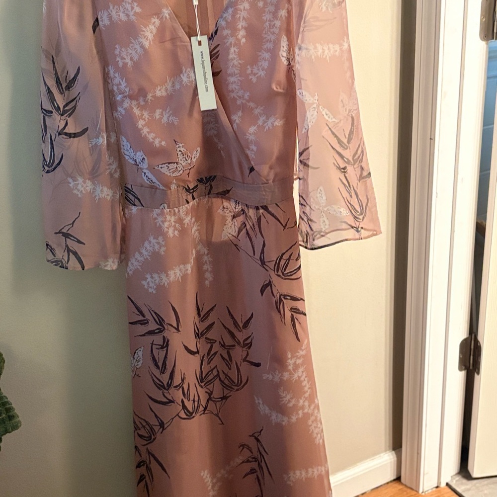 Pink V-Neck Midi Dress with Bell Sleeves
